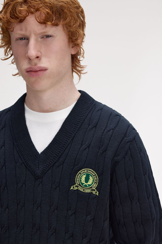 FRED PERRY Camisola em malha entrançada com emblema de ténis - CARISMAstore
