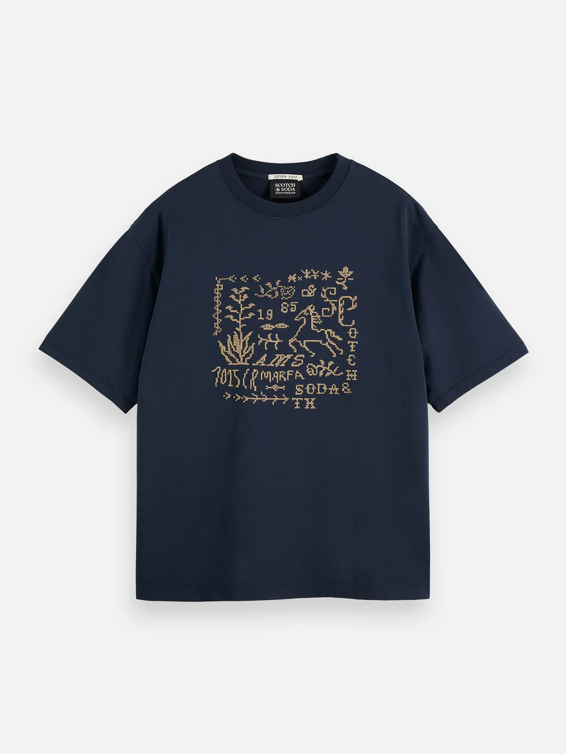 SCOTCH&SODA T-shirt folgada com bordado em ponto cruz