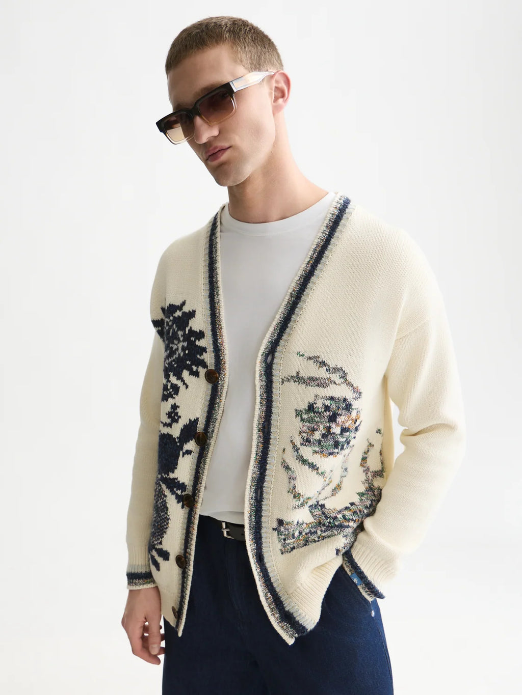 SCOTCH&SODA Cardigan em mistura de algodão com intársia