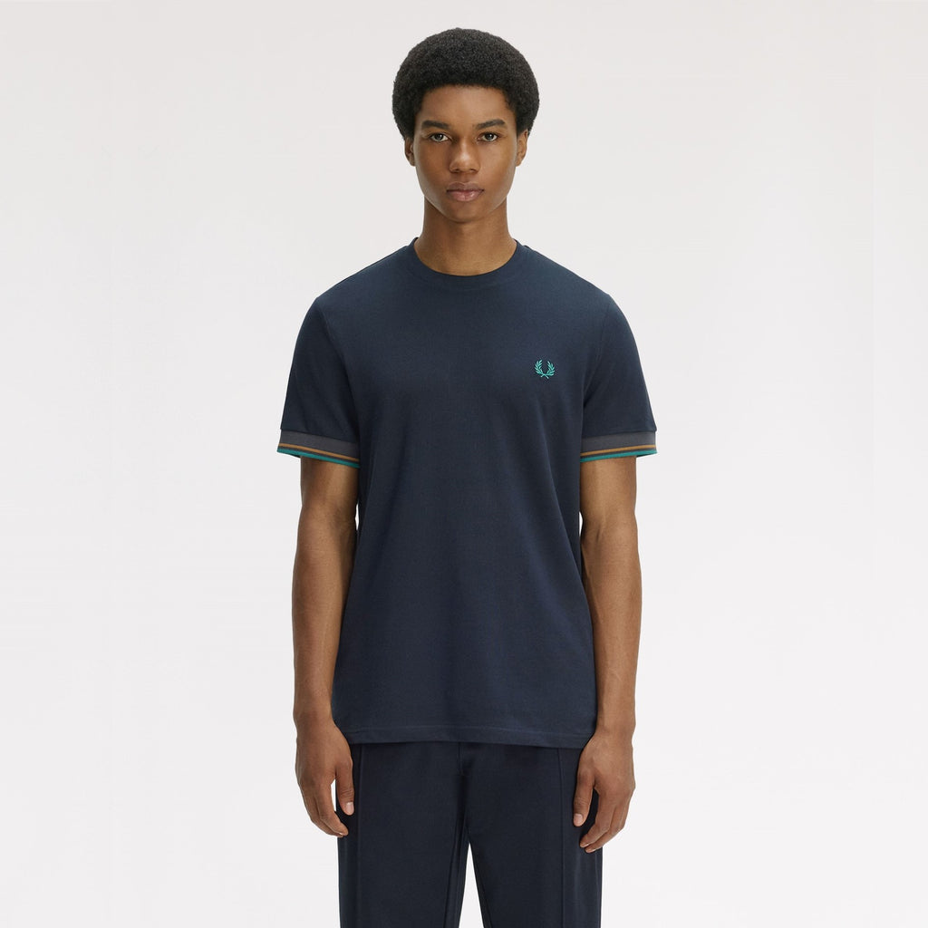 FRED PERRY T-shirt com punhos com borda com ponto descontínuo dupla