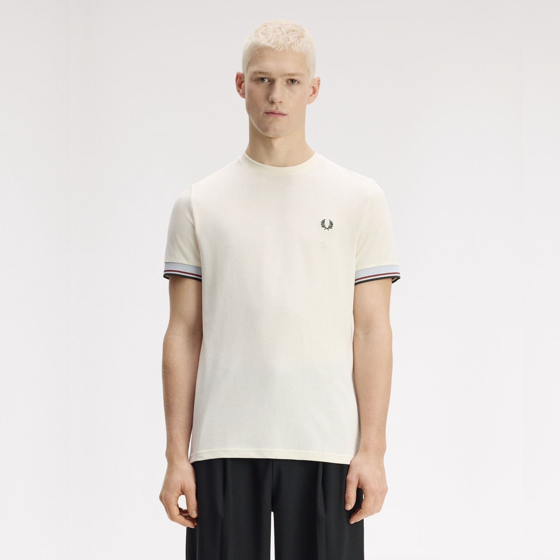 FRED PERRY T-shirt com punhos com borda com ponto descontínuo dupla