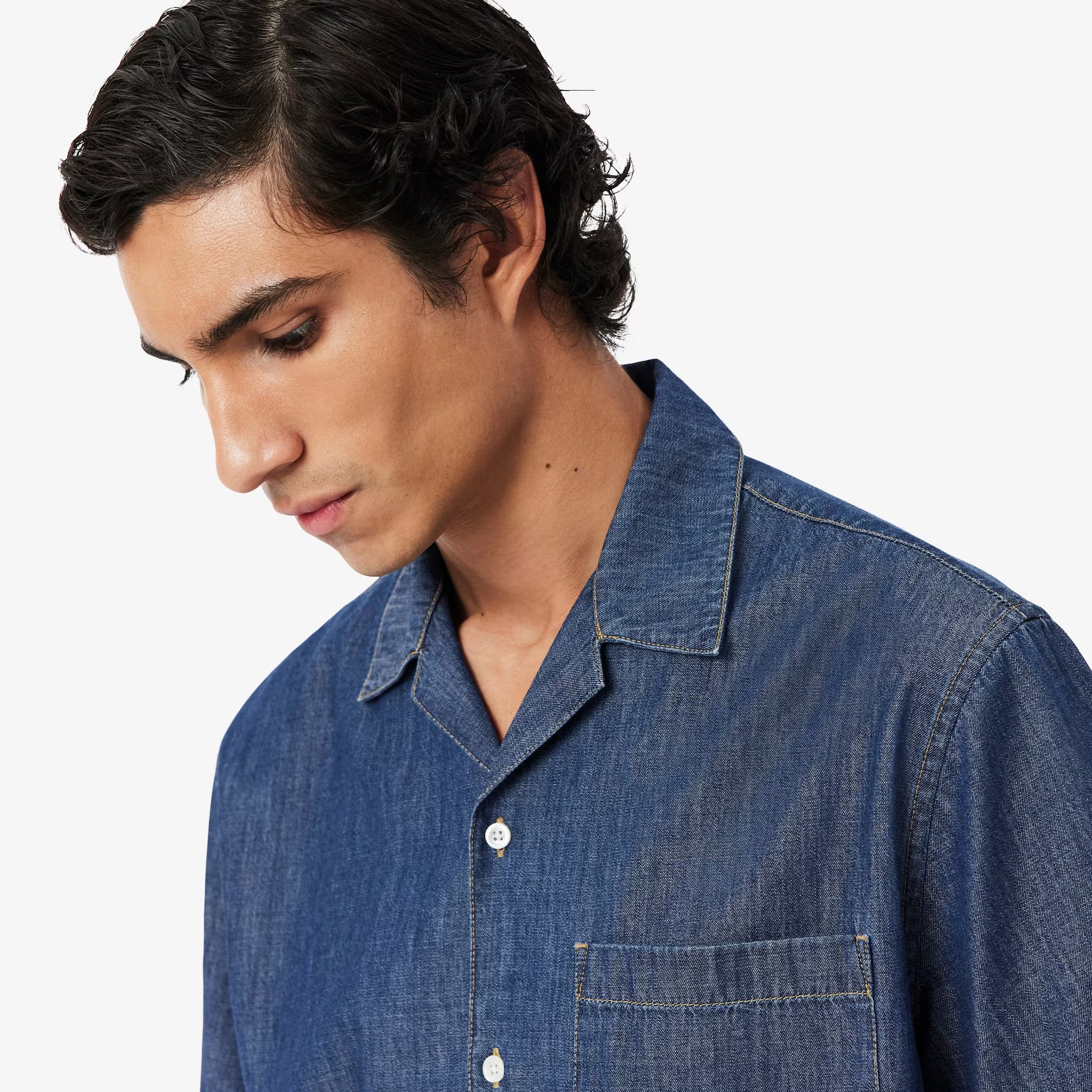 LACOSTE Camisa de ganga com colarinho Aberto