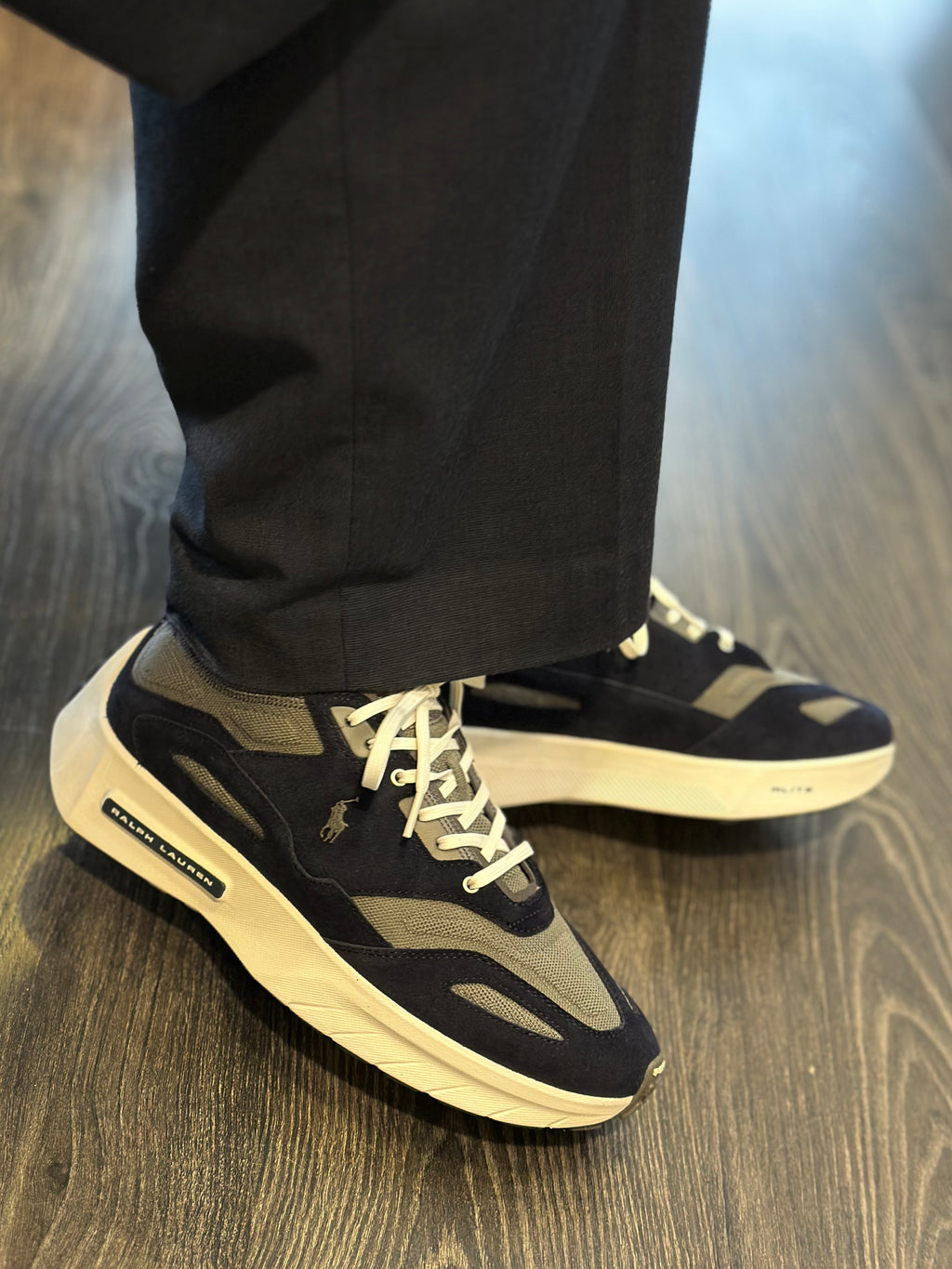 RALPH LAUREN Sapatilhas em malha painéis de pele Boerum