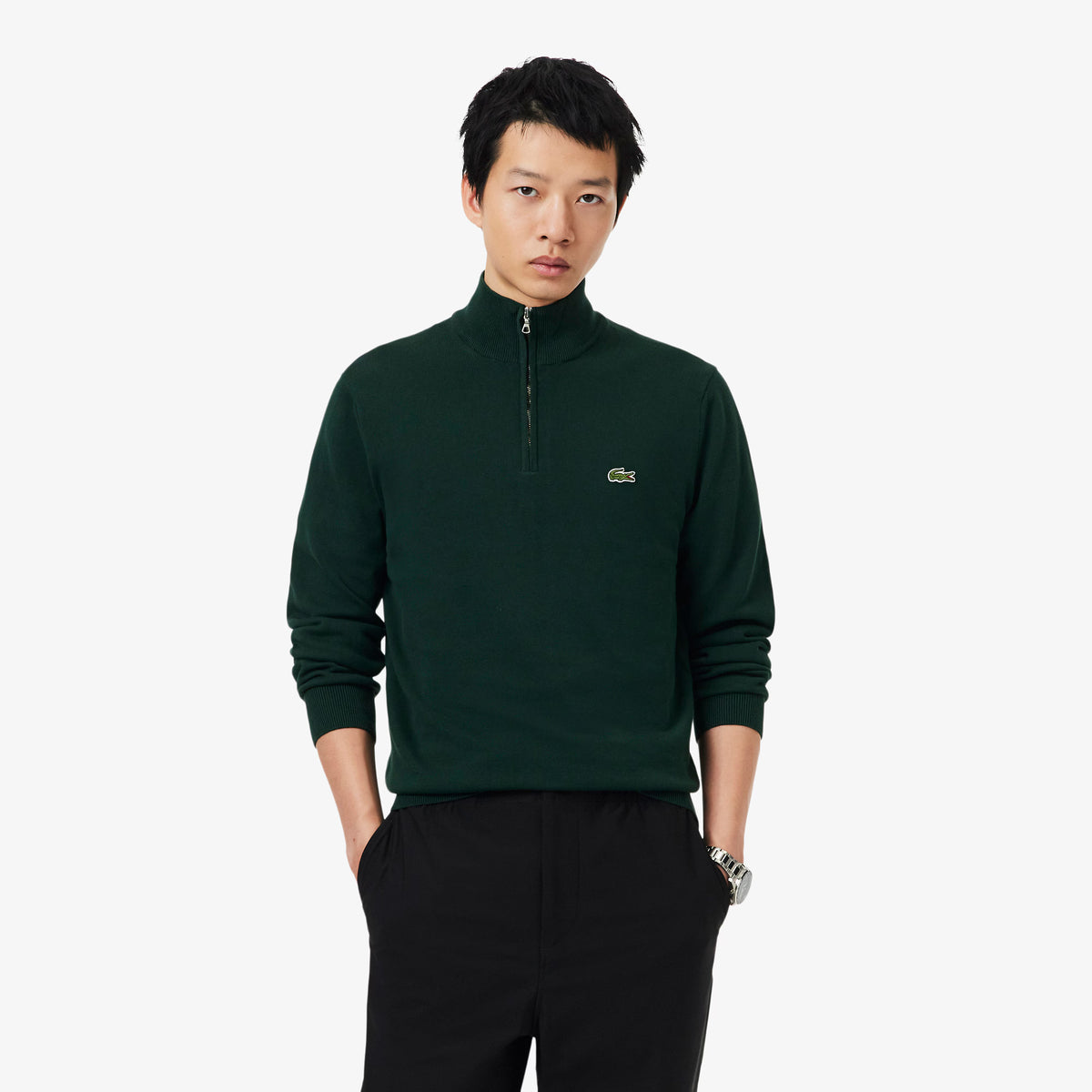 LACOSTE Camisola de gola alta em algodão e com fecho