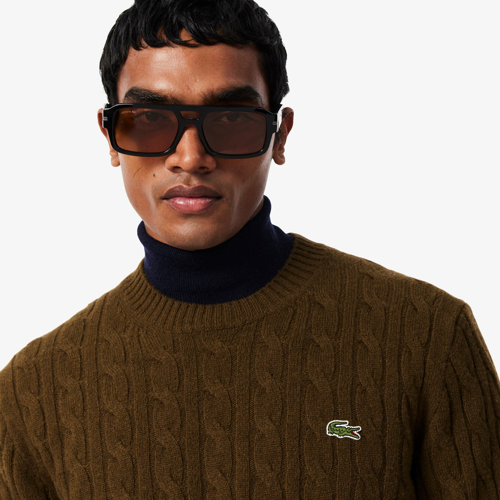 LACOSTE Camisola de malha e de lã cardada com decote redondo