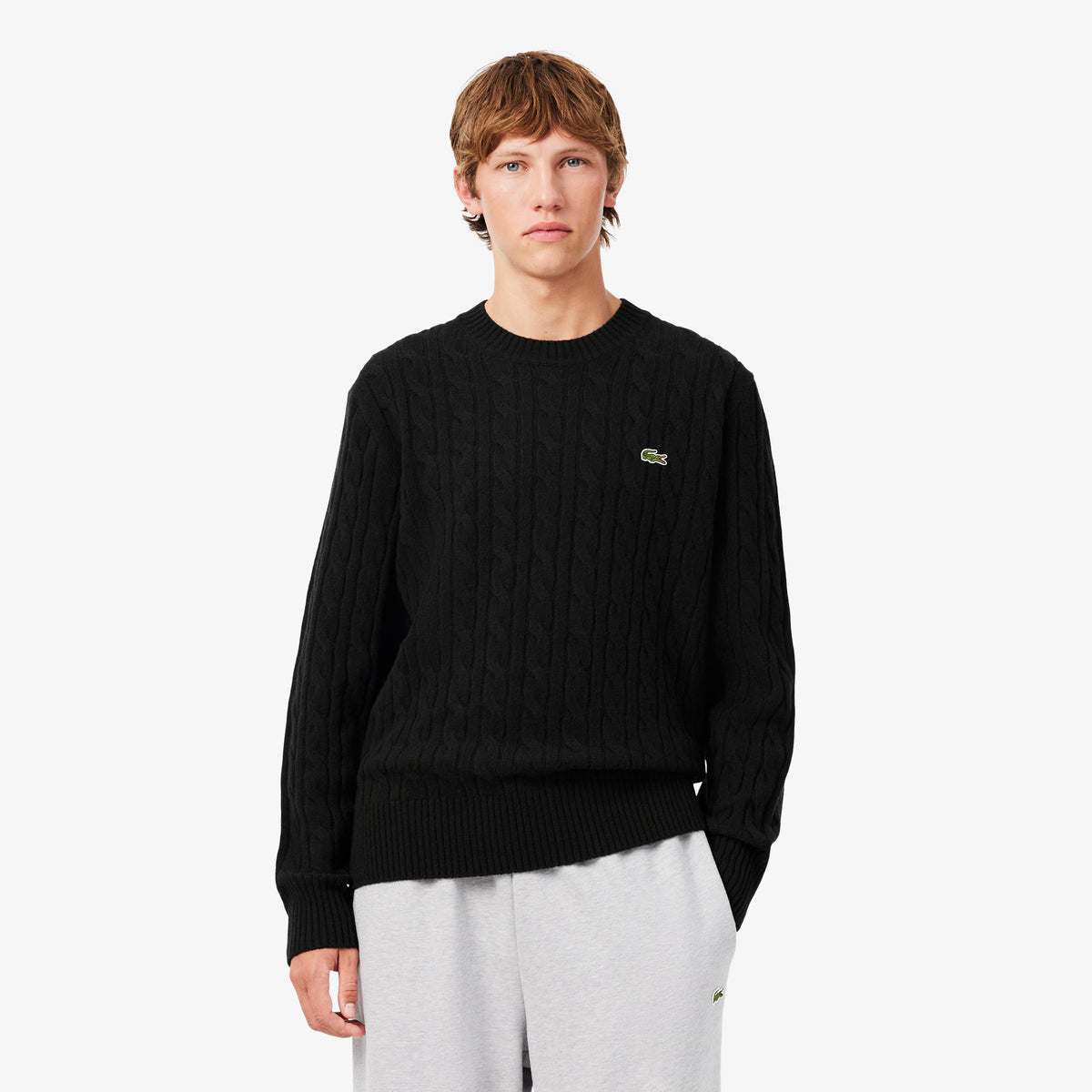 LACOSTE Camisola de malha e de lã cardada com decote redondo