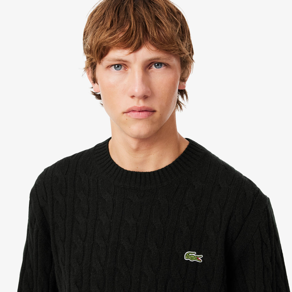 LACOSTE Camisola de malha e de lã cardada com decote redondo