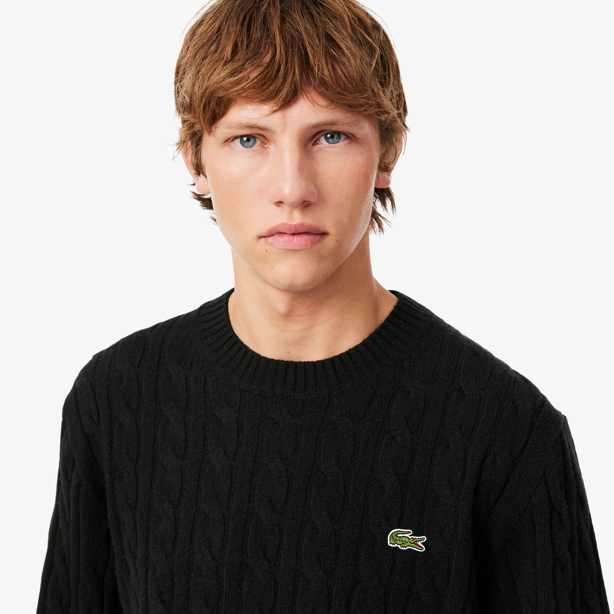 LACOSTE Camisola de malha e de lã cardada com decote redondo