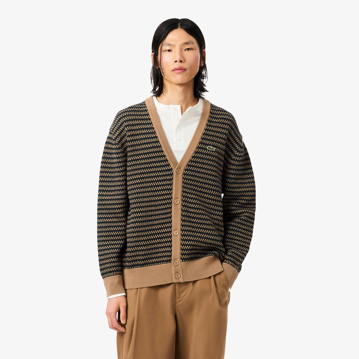 LACOSTE Cardigan de malha texturizada relaxed fit