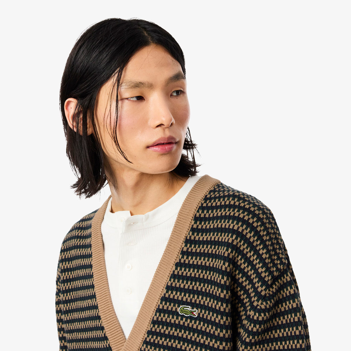 LACOSTE Cardigan de malha texturizada relaxed fit