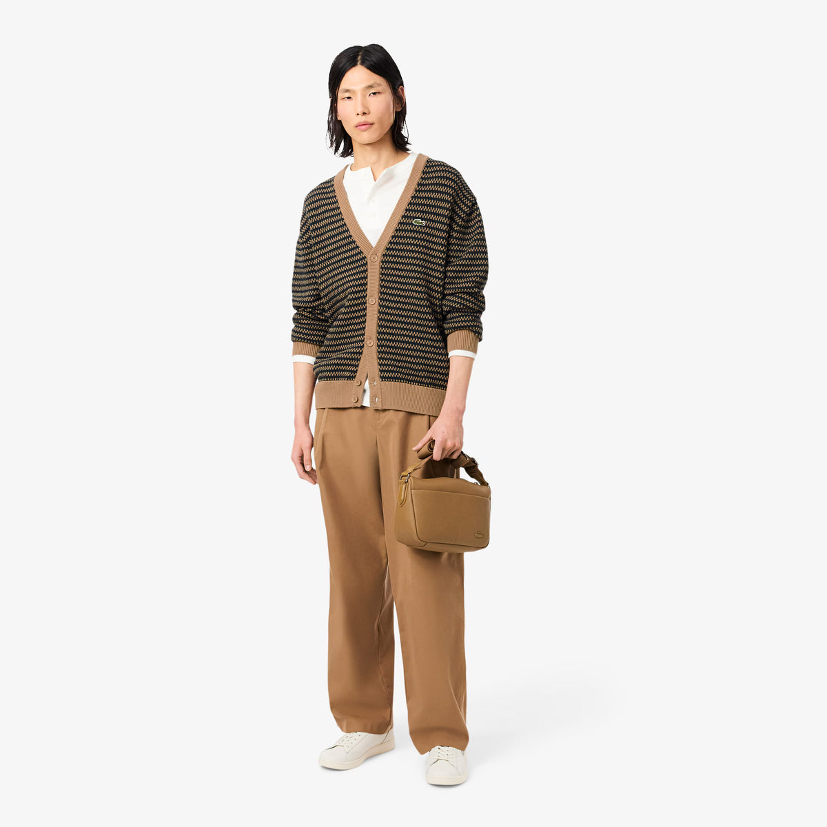 LACOSTE Cardigan de malha texturizada relaxed fit
