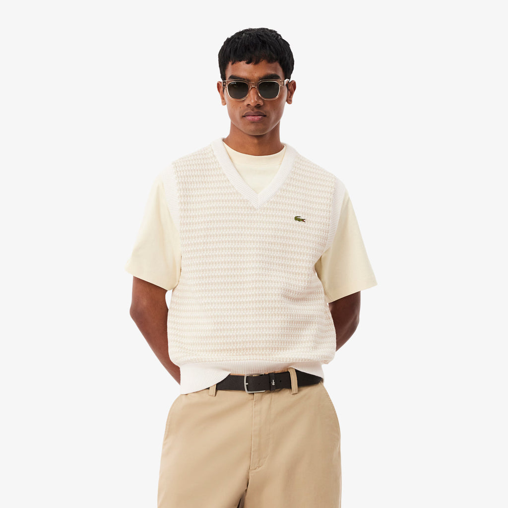 LACOSTE Colete em malha jacquard listrado