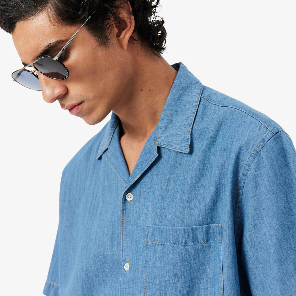 LACOSTE Camisa de ganga com colarinho Aberto