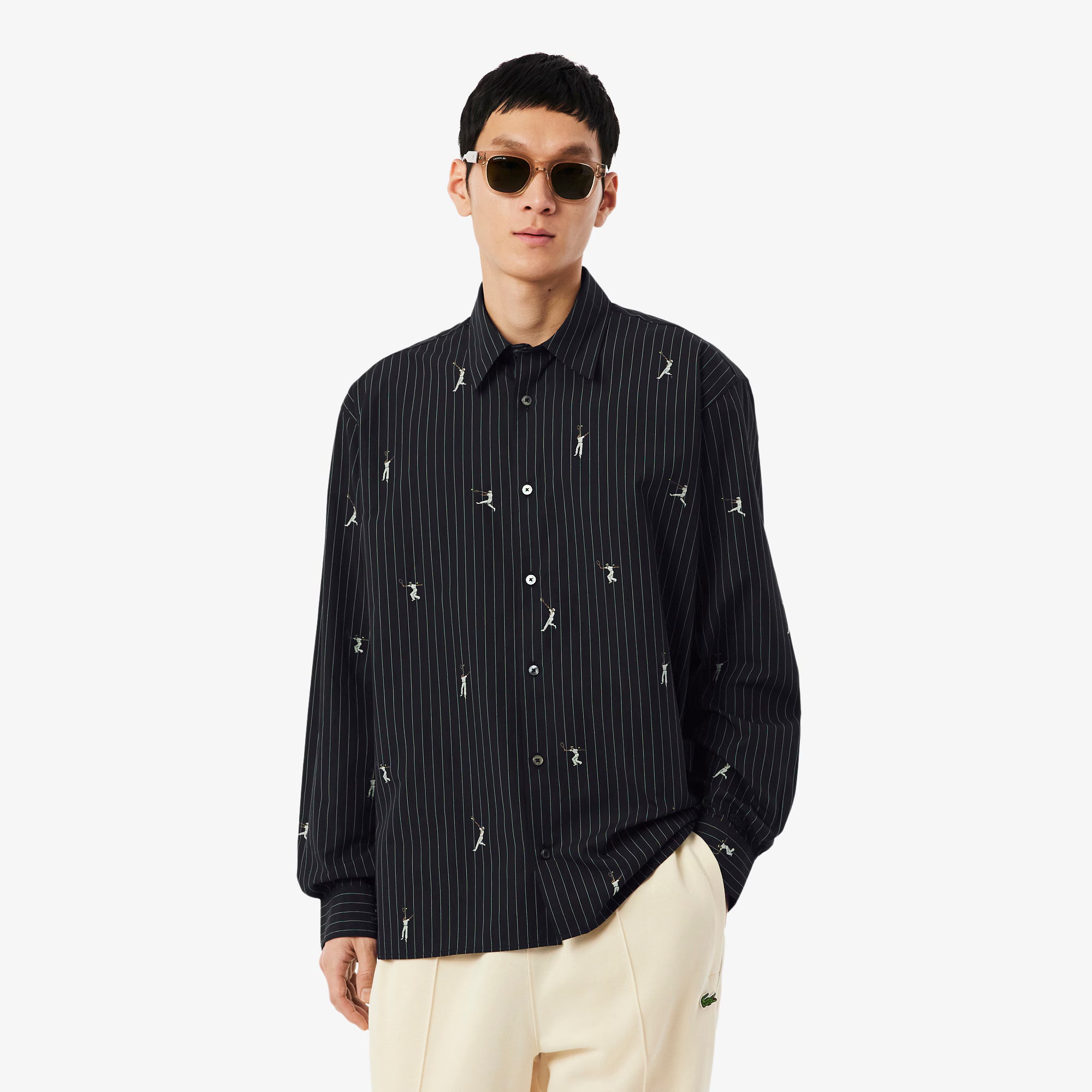 LACOSTE Camisa relaxed fit de algodão com bordado