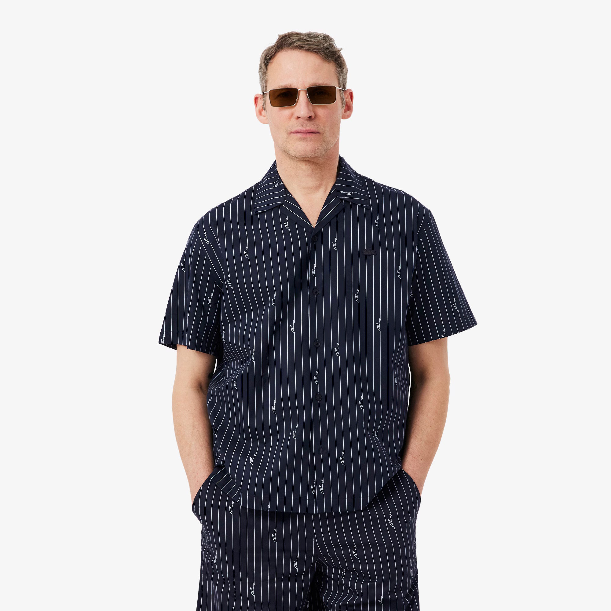 LACOSTE Camisa de sarja com estampado relaxed fit
