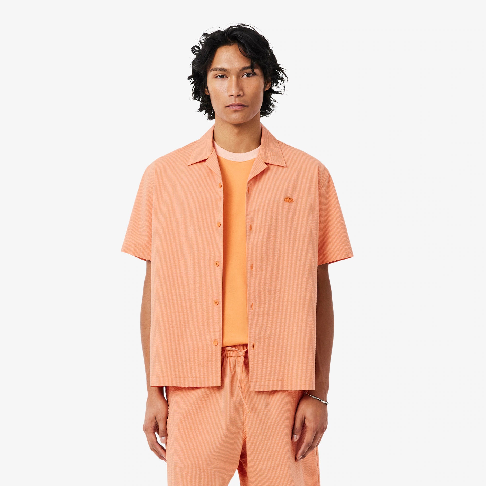 LACOSTE Camisa relaxed fit em seersucker