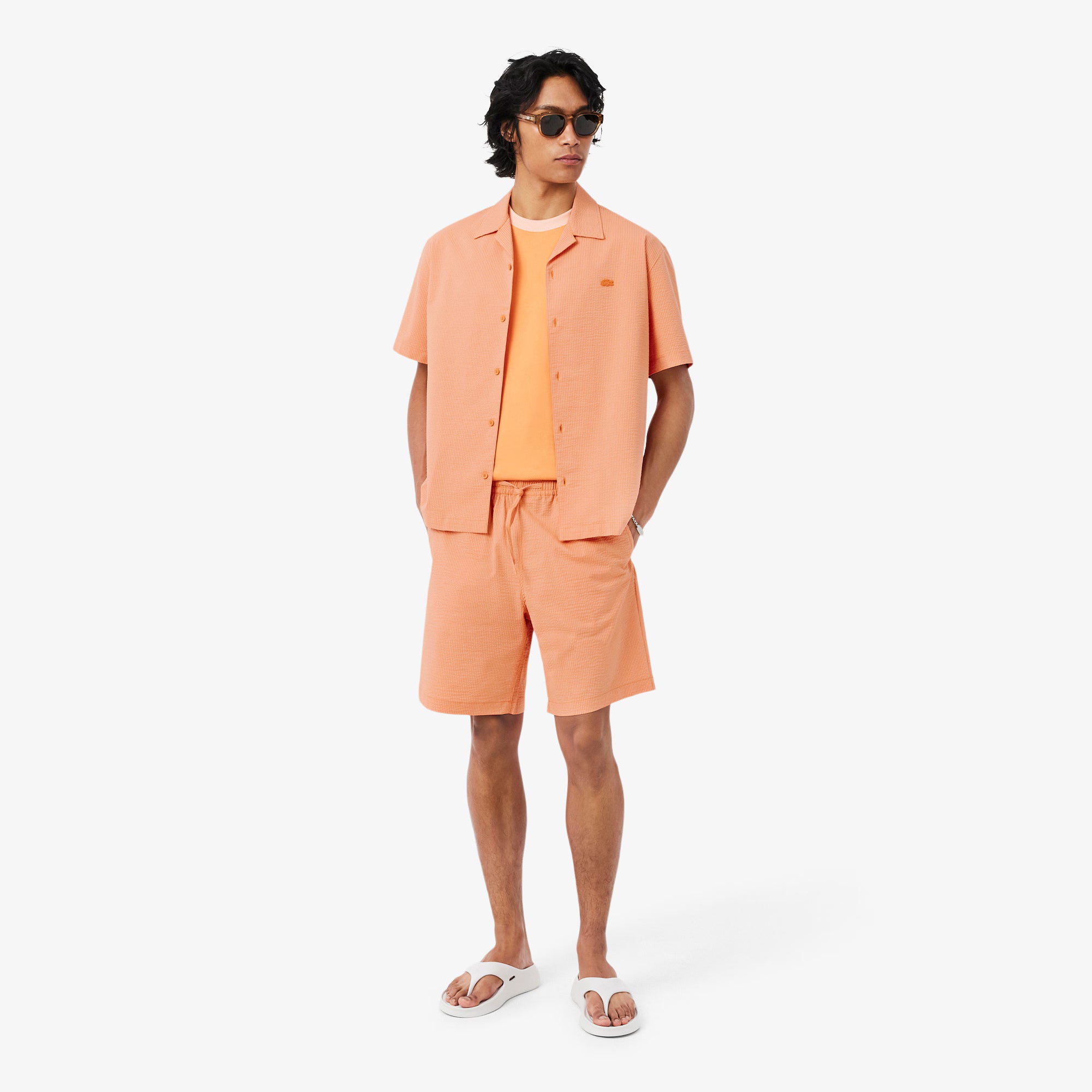 LACOSTE Camisa relaxed fit em seersucker