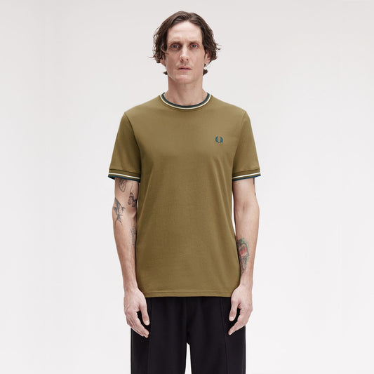 FRED PERRY T-shirt com borda com ponto descontínuo dupla