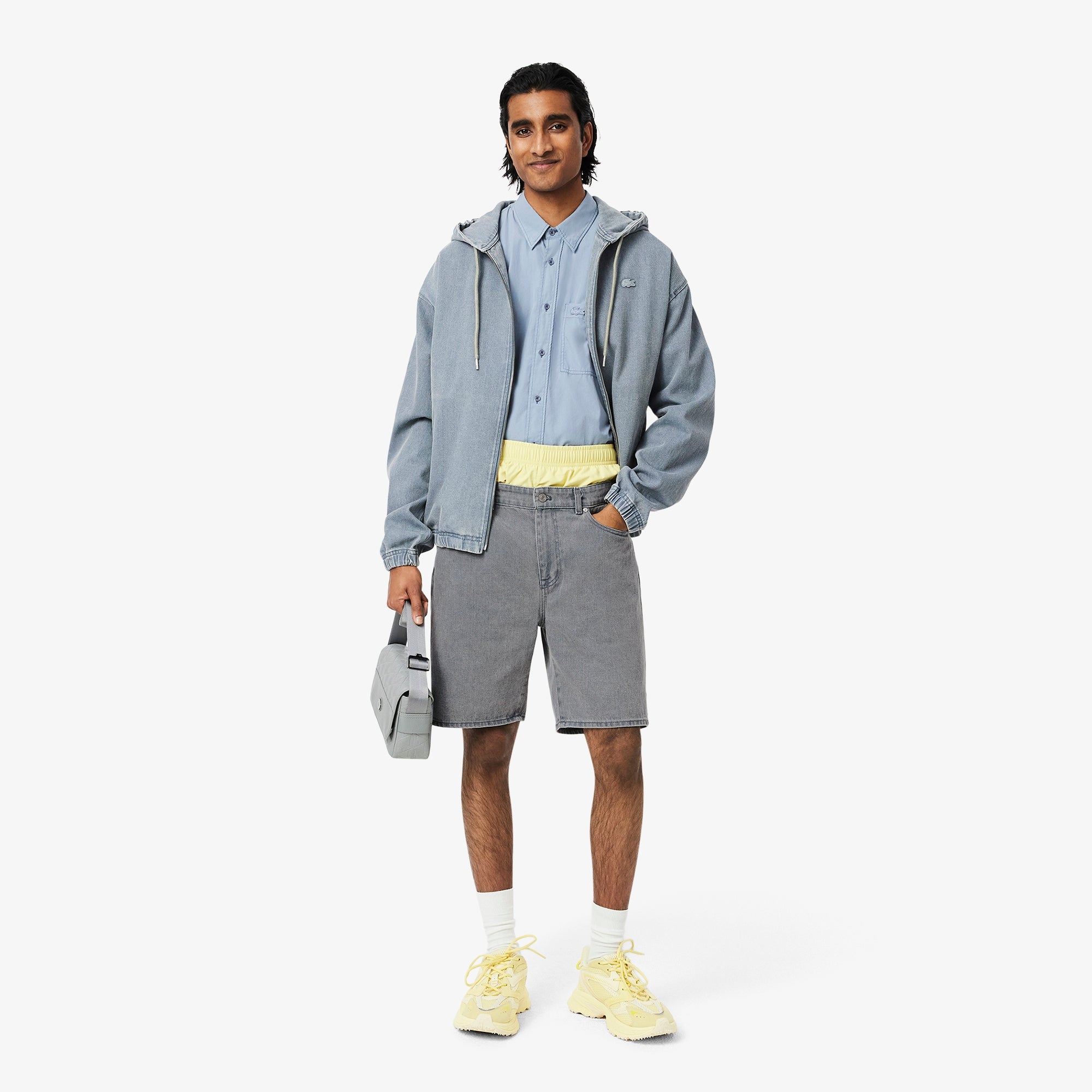 LACOSTE Calções bermuda de ganga com efeito lavado e tingido - CARISMAstore