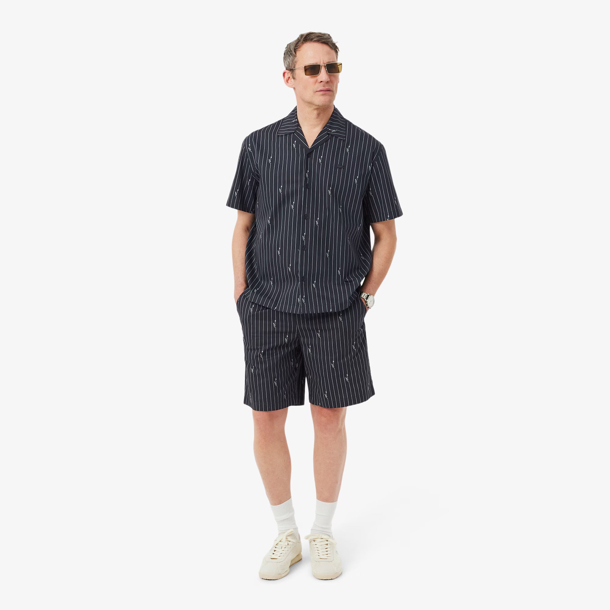 LACOSTE Calções de algodão listrados com estampado