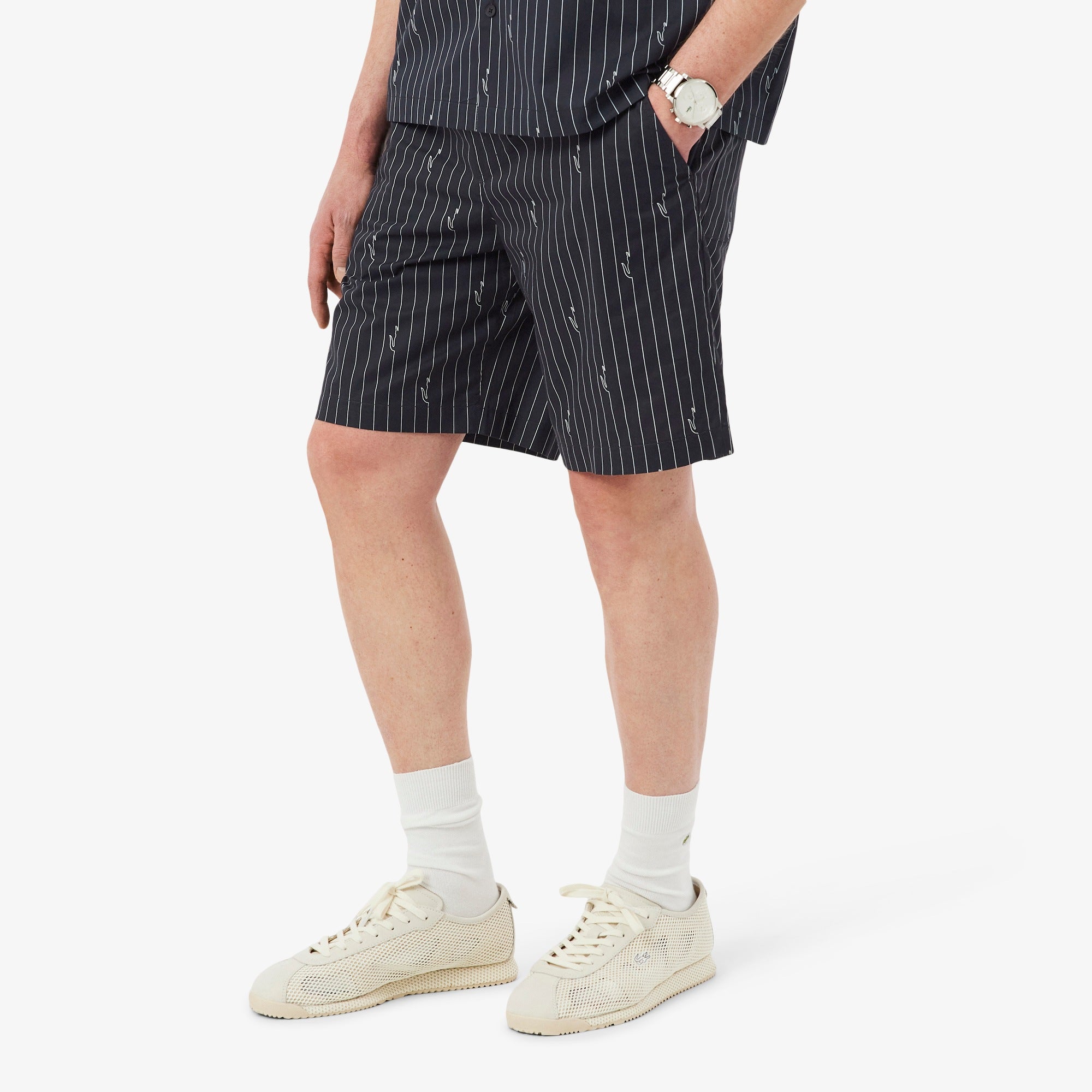 LACOSTE Calções de algodão listrados com estampado