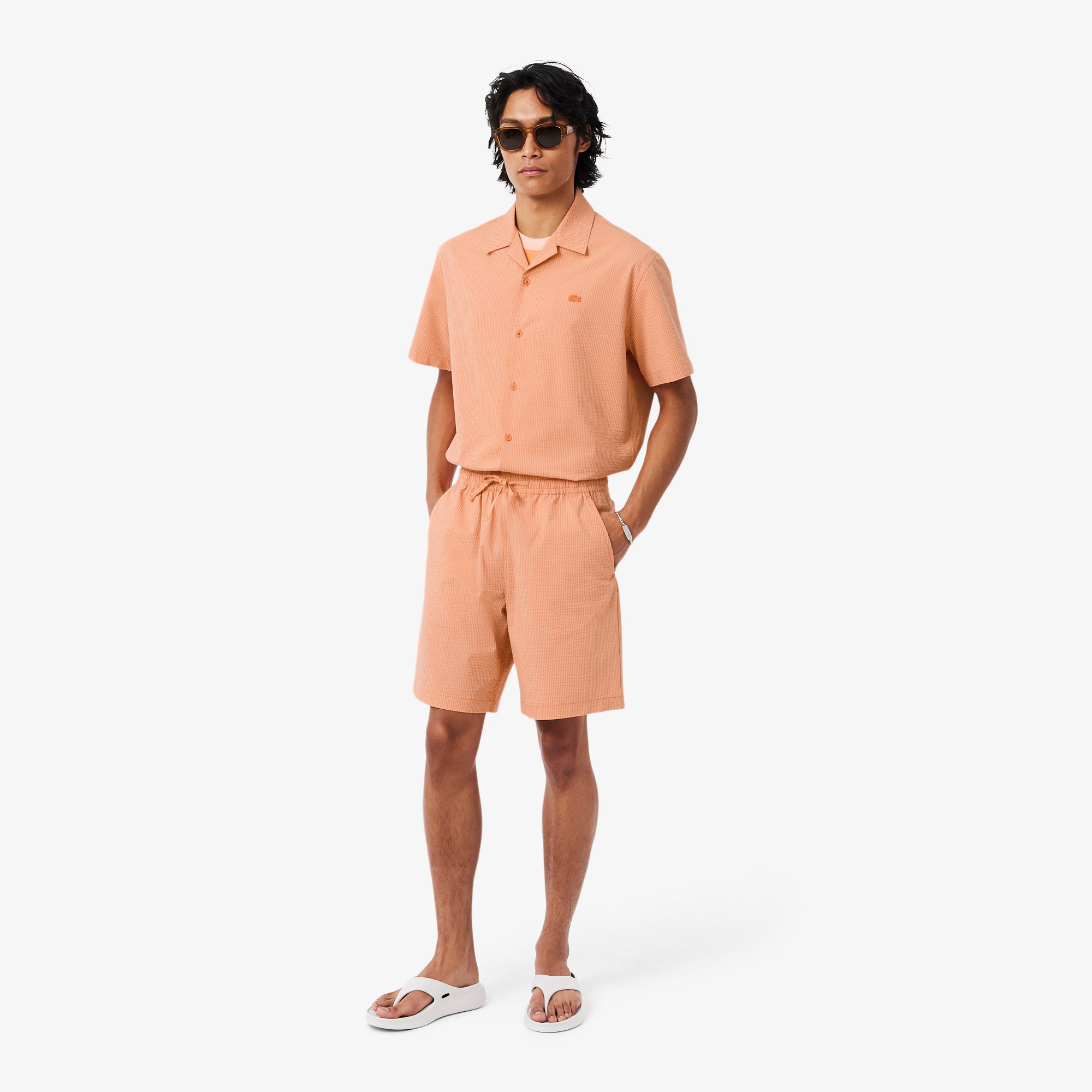 LACOSTE Calções em seersucker de algodão