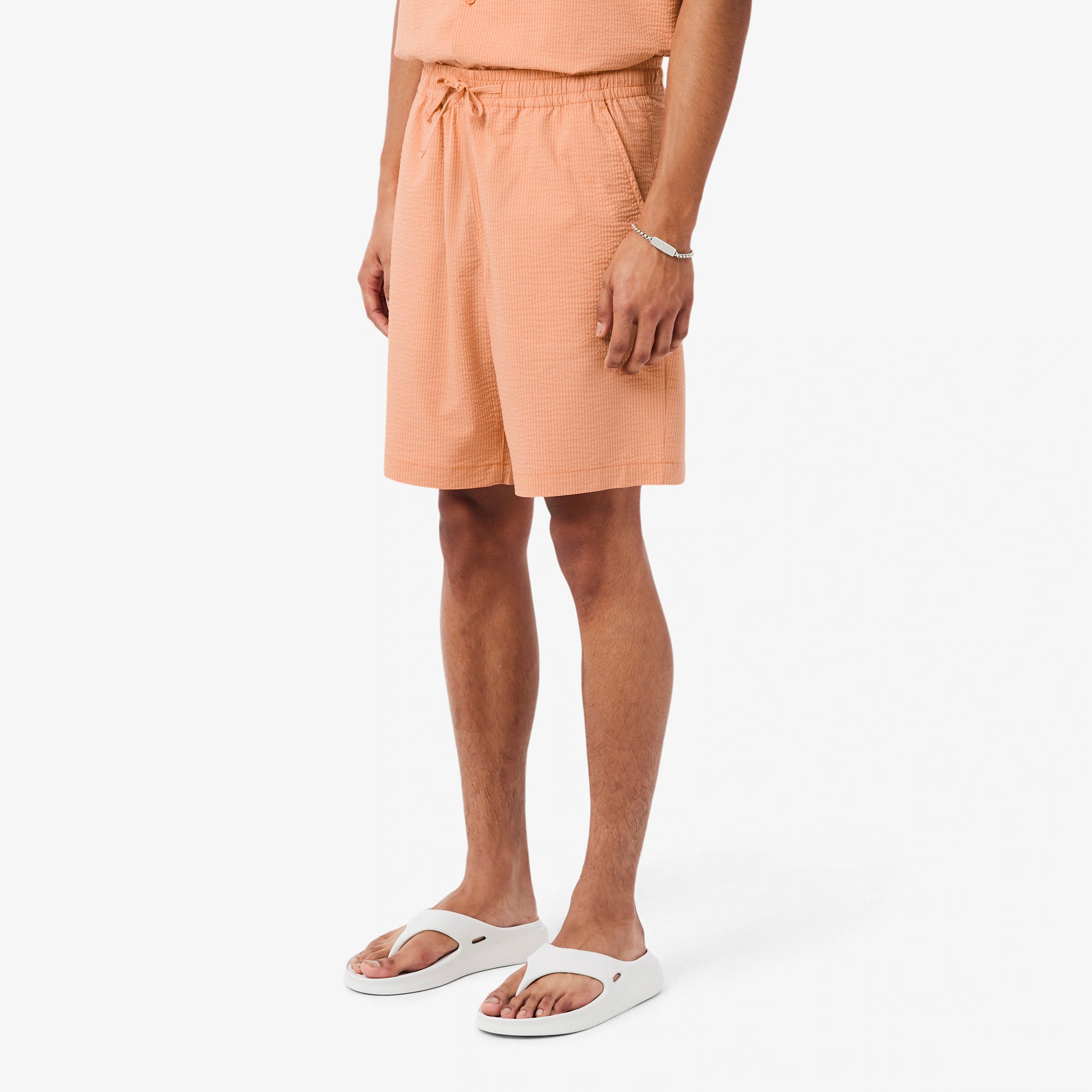 LACOSTE Calções em seersucker de algodão