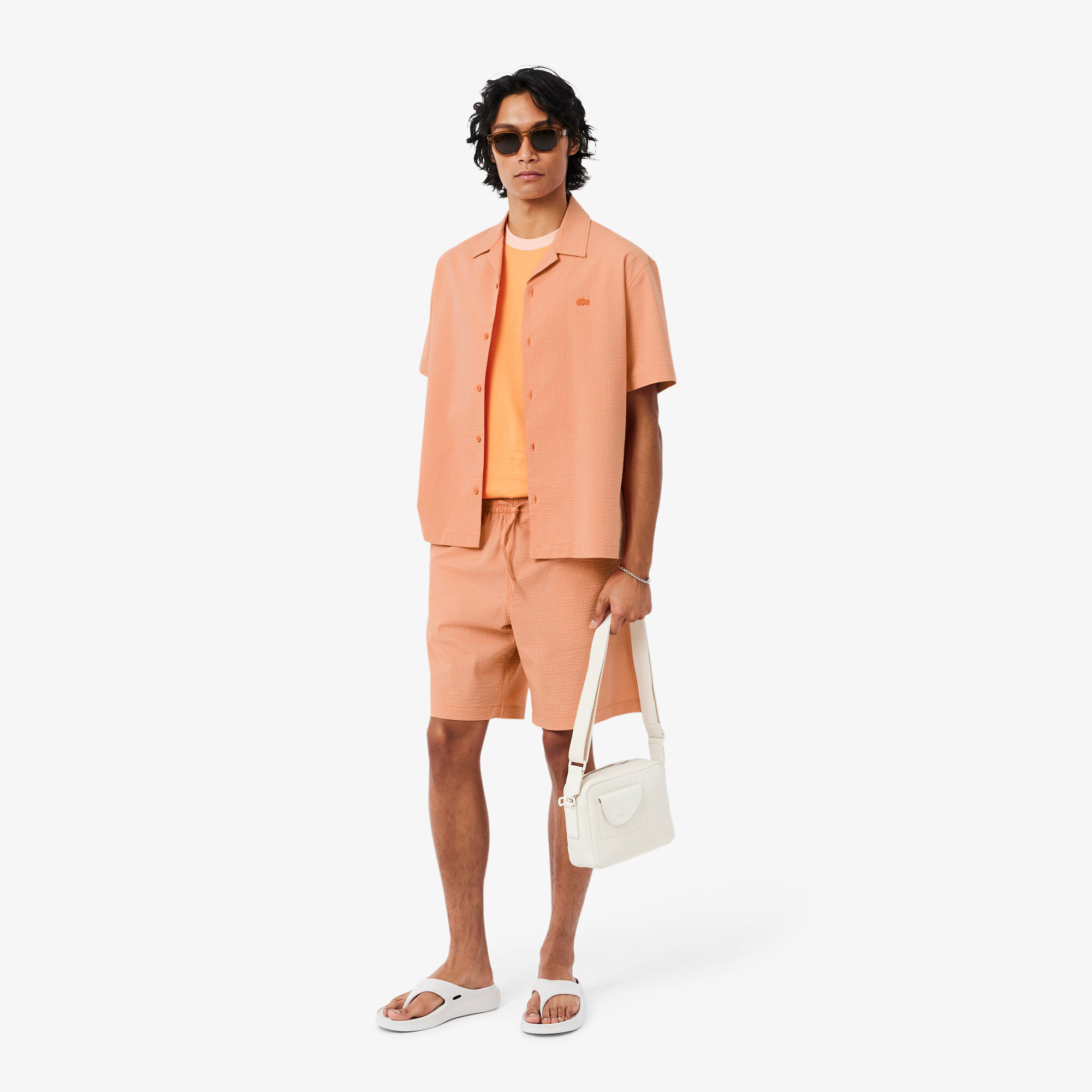 LACOSTE Calções em seersucker de algodão
