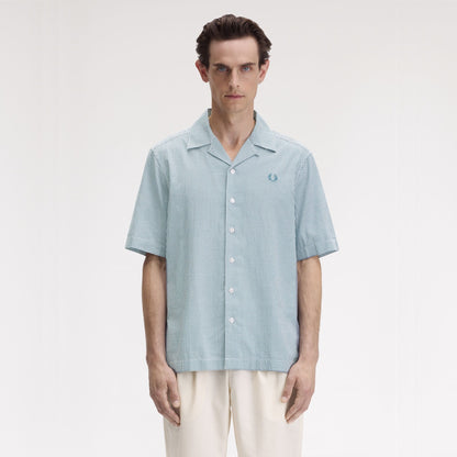 FRED PERRY Camisa em seersucker e gingham micro
