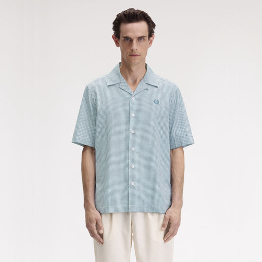 FRED PERRY Camisa em seersucker e gingham micro