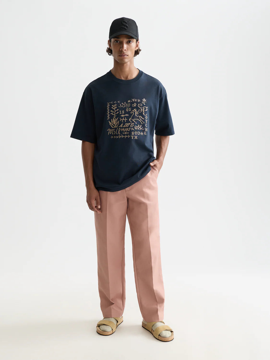 SCOTCH&SODA T-shirt folgada com bordado em ponto cruz