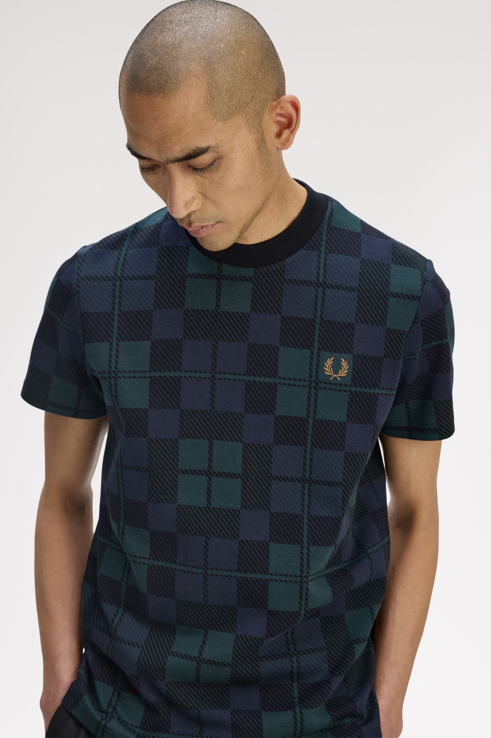 FRED PERRY T-shirt em jacquard com padrão tartan black watch - CARISMAstore