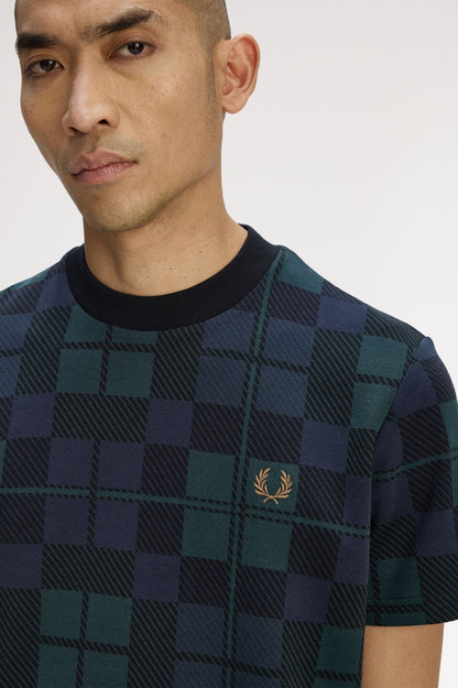 FRED PERRY T-shirt em jacquard com padrão tartan black watch - CARISMAstore