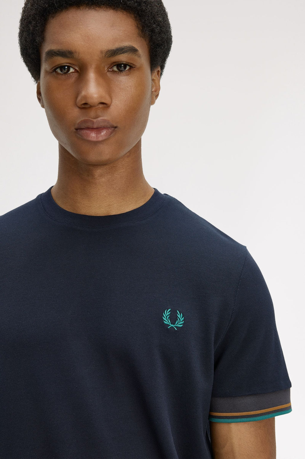 FRED PERRY T-shirt com punhos com borda com ponto descontínuo dupla