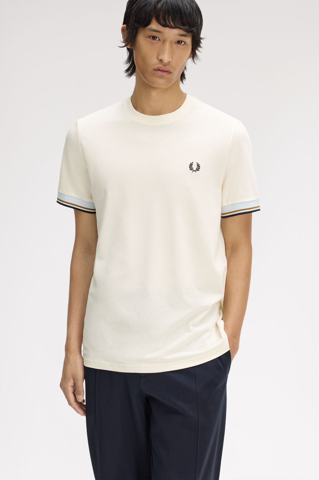 FRED PERRY T-shirt com punhos com borda com ponto descontínuo dupla