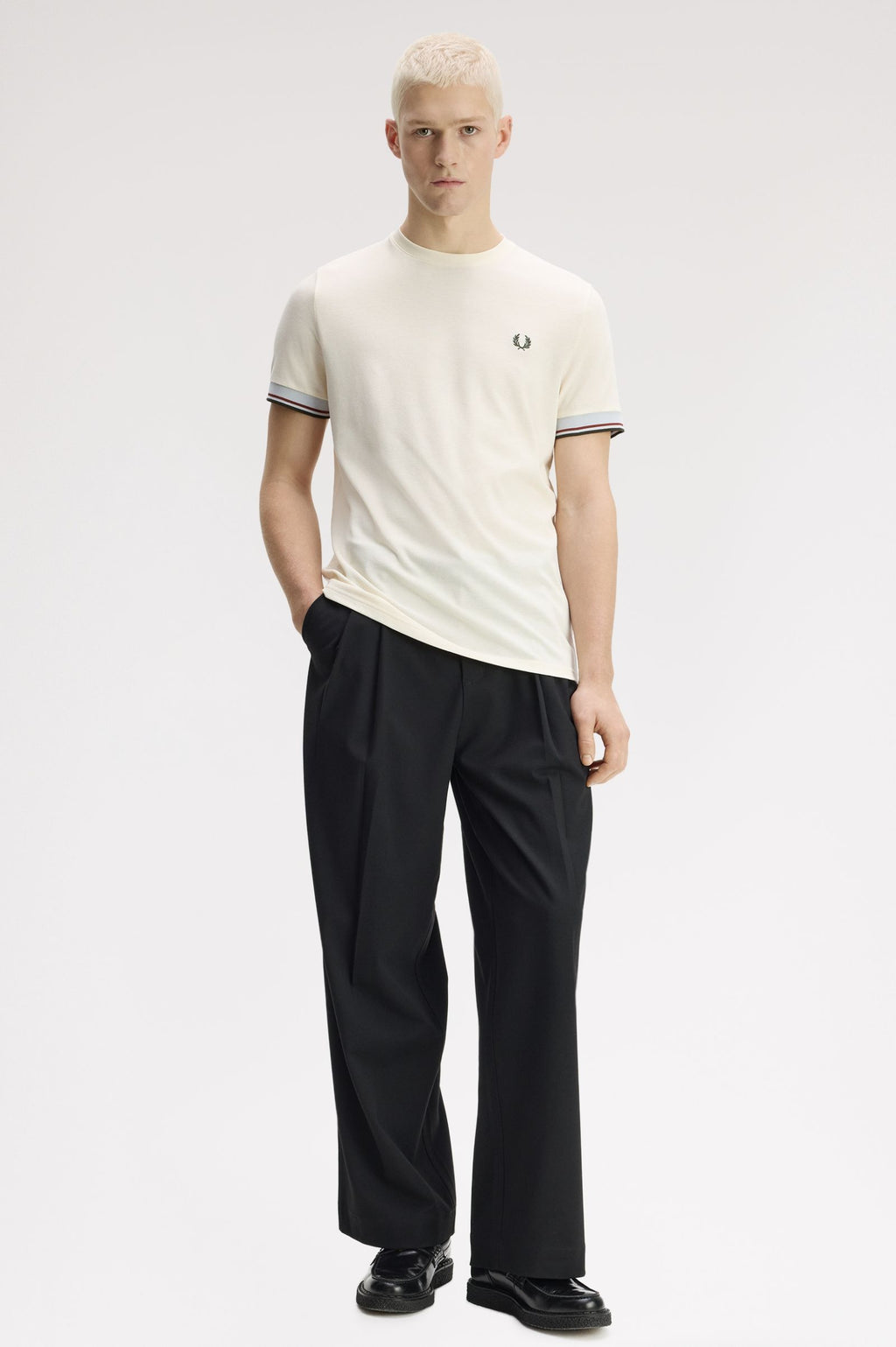 FRED PERRY T-shirt com punhos com borda com ponto descontínuo dupla