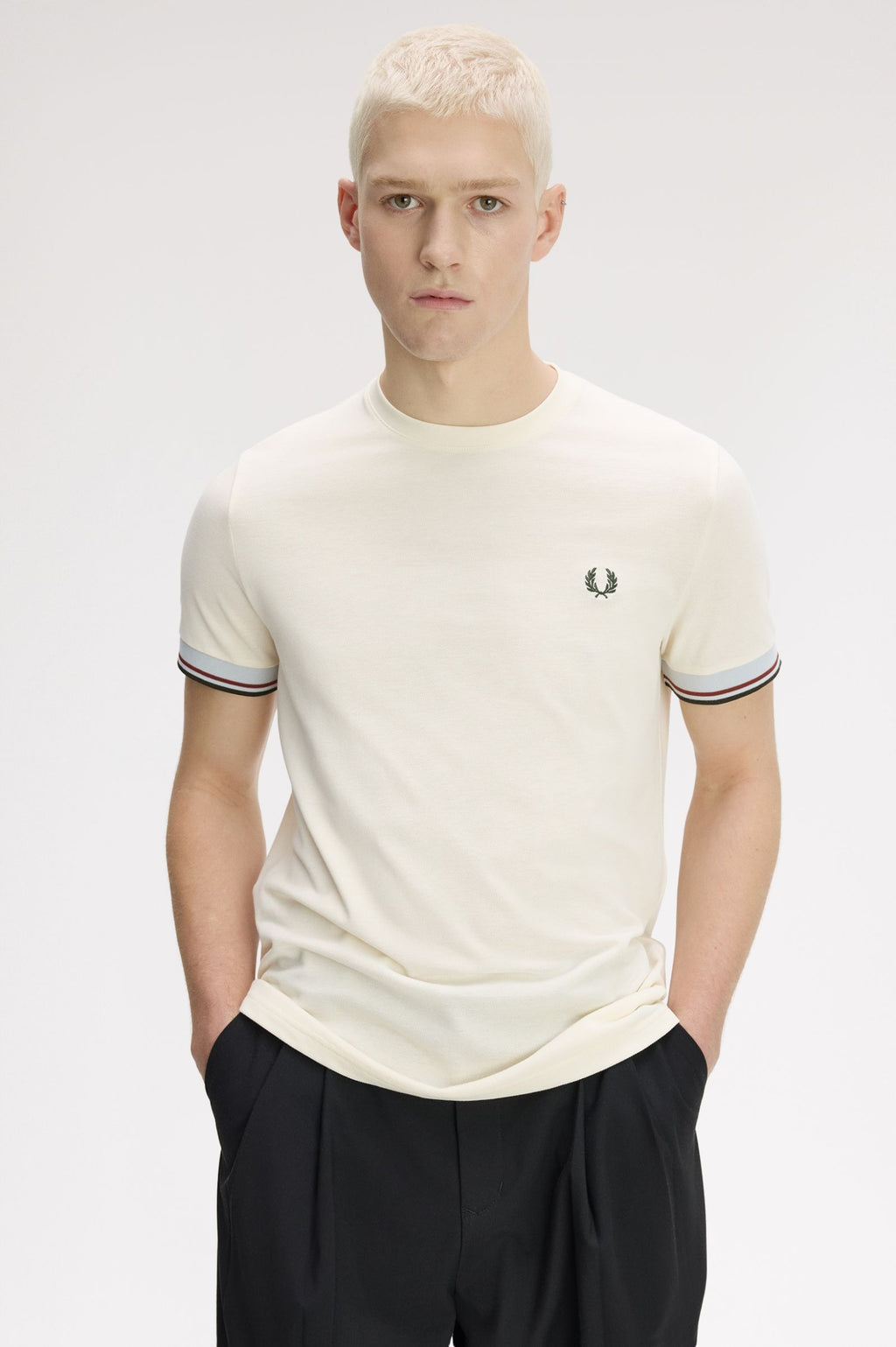 FRED PERRY T-shirt com punhos com borda com ponto descontínuo dupla