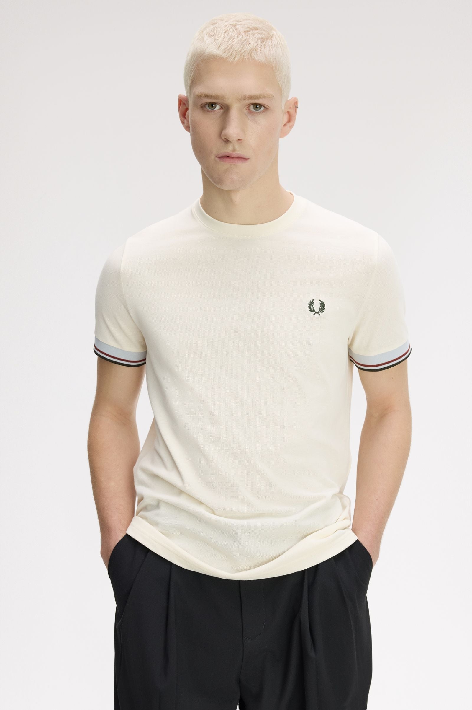 FRED PERRY T-shirt com punhos com borda com ponto descontínuo dupla