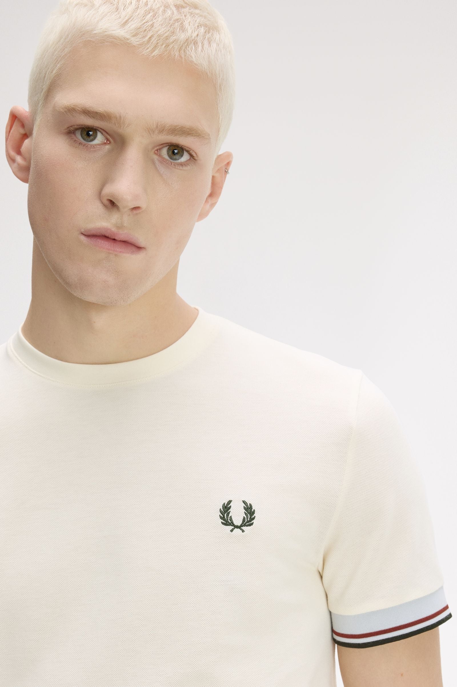 FRED PERRY T-shirt com punhos com borda com ponto descontínuo dupla