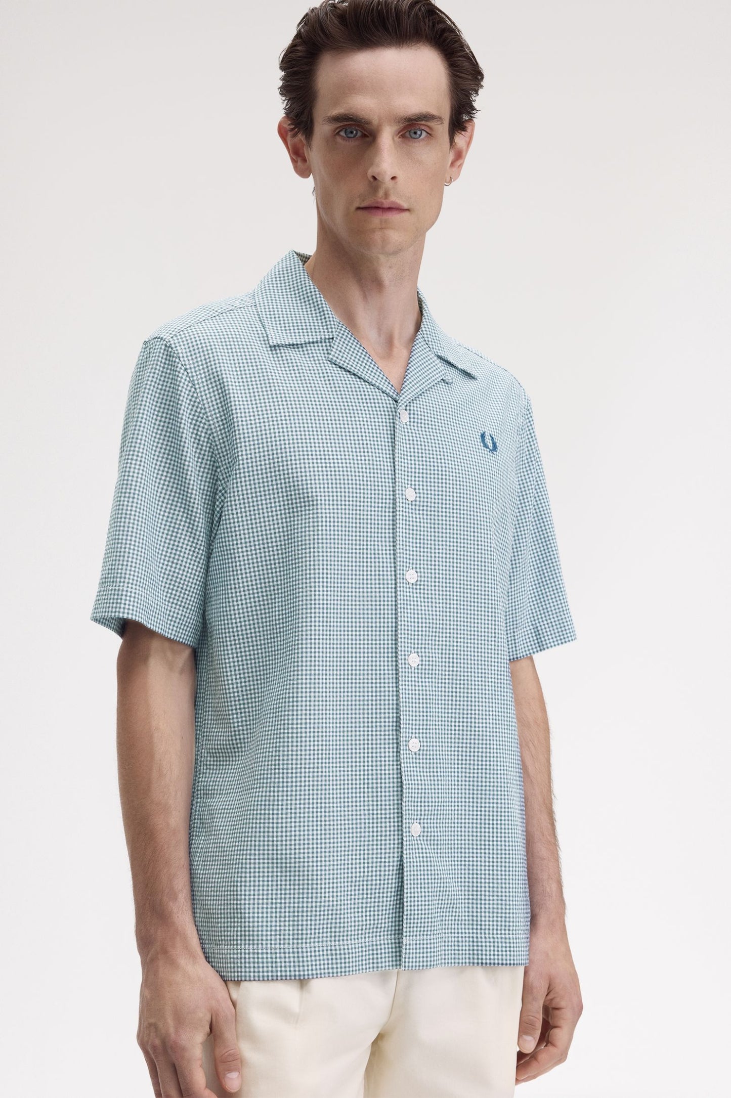 FRED PERRY Camisa em seersucker e gingham micro