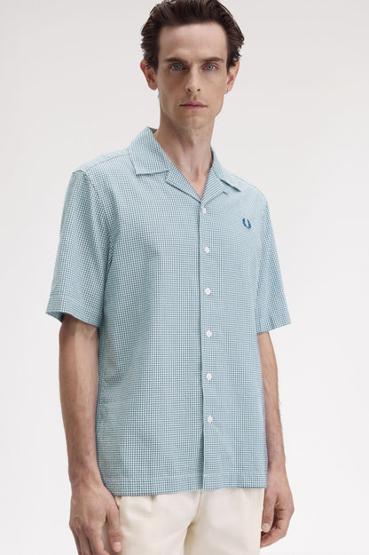 FRED PERRY Camisa em seersucker e gingham micro