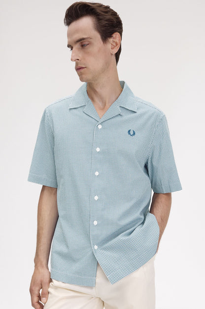 FRED PERRY Camisa em seersucker e gingham micro