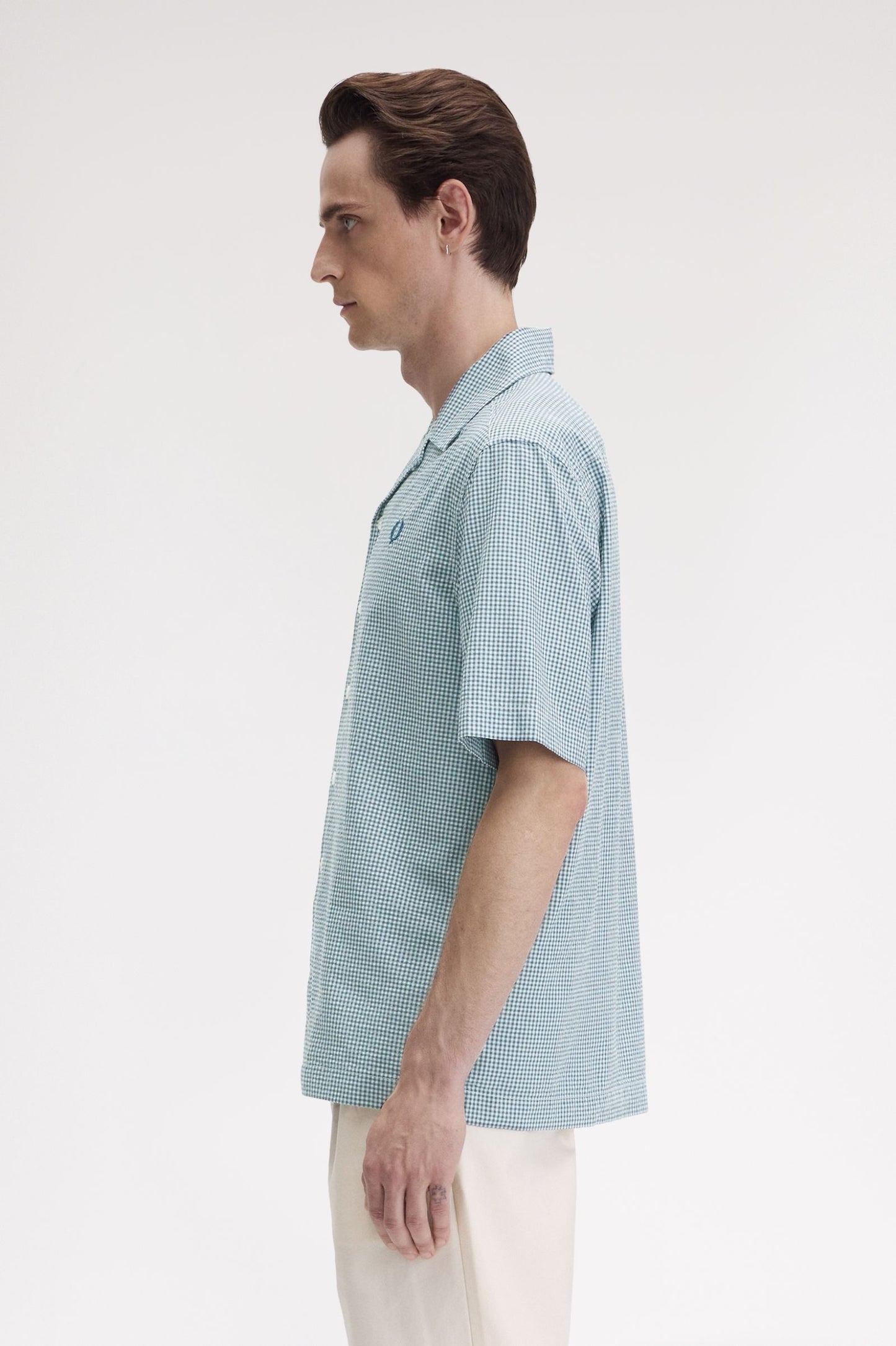 FRED PERRY Camisa em seersucker e gingham micro