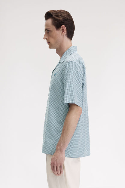 FRED PERRY Camisa em seersucker e gingham micro
