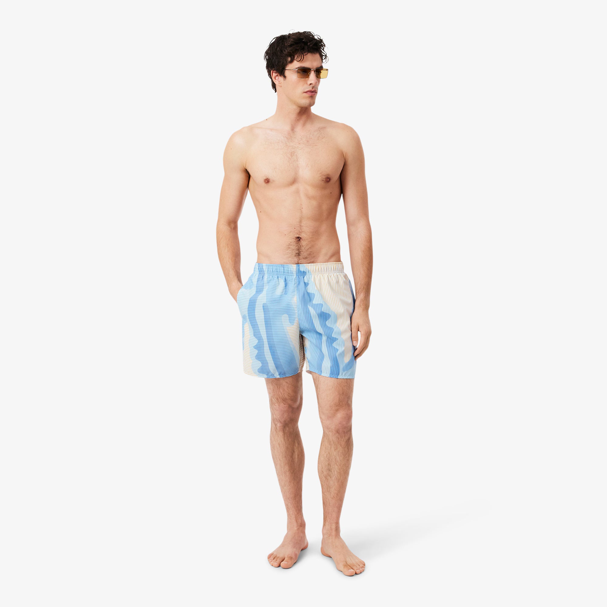 LACOSTE Calção de banho listrado