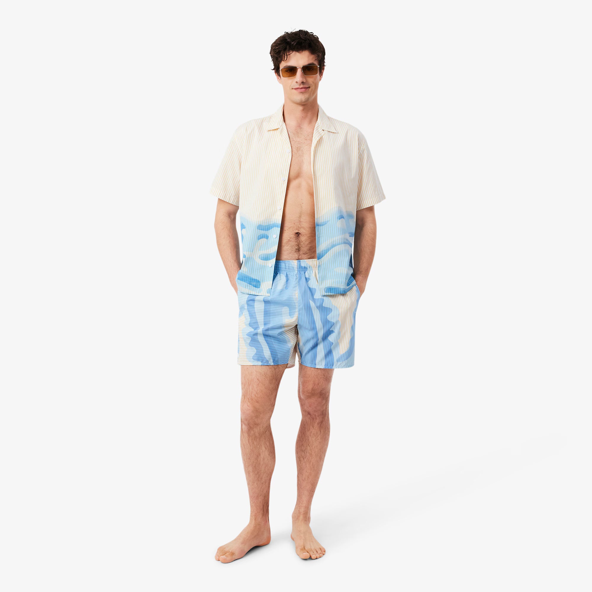 LACOSTE Calção de banho listrado