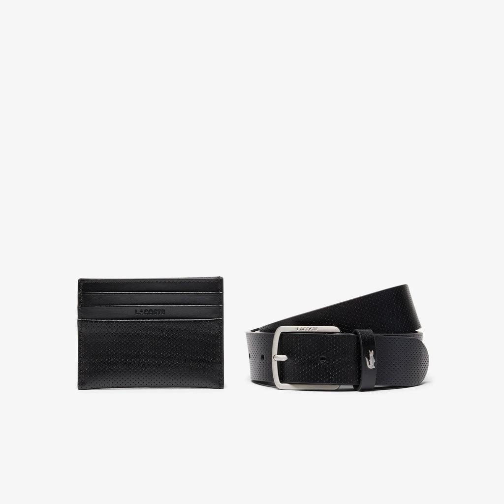 LACOSTE Conjunto de oferta de cinto em pele/Porta-cartões