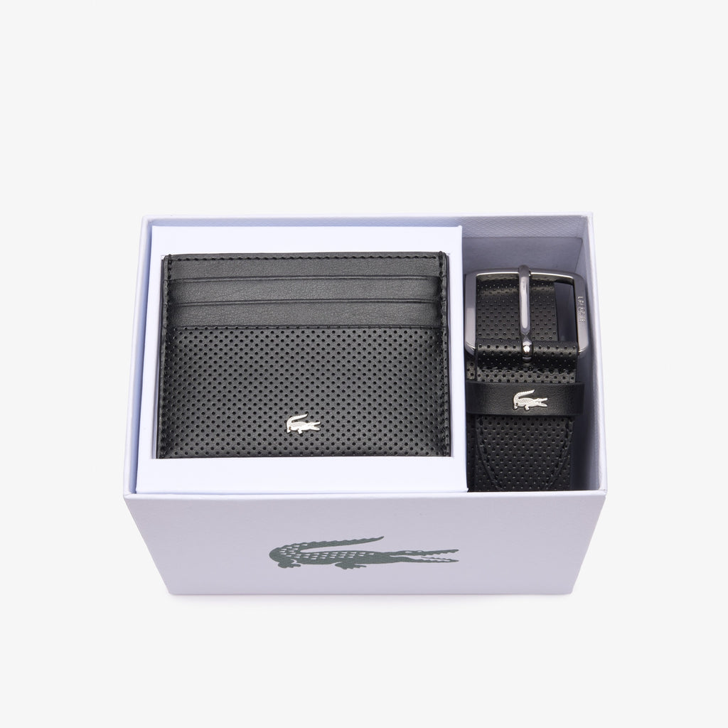 LACOSTE Conjunto de oferta de cinto em pele/Porta-cartões
