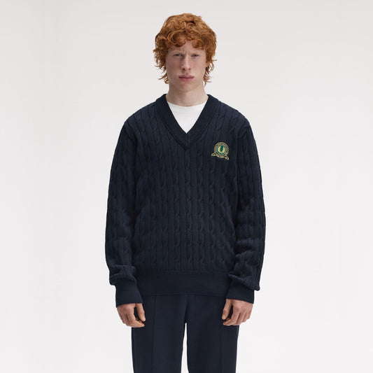 FRED PERRY Camisola em malha entrançada com emblema de ténis
