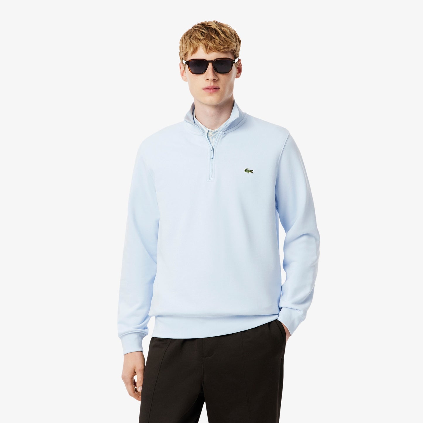 LACOSTE Camisola em felpa com zip e gola alta